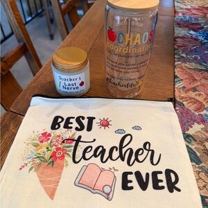 Cute Teacher Tumbler, Candle & Pencil Pouch Bundle